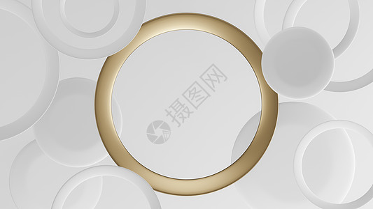 与金色和白色圆环的抽象背景  3D仁德金属金子空间可用婚礼边界重力戒指圆圈小样图片