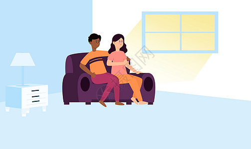情侣在房间里相爱病人插图房子咖啡游戏家庭男性卡通片情人技术图片