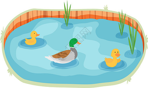 水生动物漂浮在河流中婴儿游泳家庭风景卡通片绘画童年海滩荒野插图图片