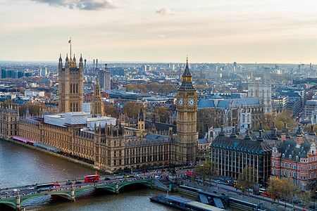 伦敦的航空全景观 对Parliamen之家的展望兴趣游客日光英语地标天线议会历史吸引力日落图片