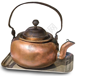 古铜茶壶和白底托盘图片