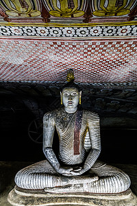 Dambuulla山洞穴 第五个洞穴的佛像 Devan旅行地标佛教徒宗教冥想金子雕塑寺庙石头崇拜图片