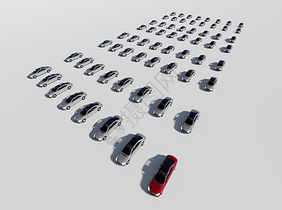 3 d 说明数百辆汽车 一辆红色用3d软件制造白色创新电脑人群经销商恶作剧个性数字化顾客轿车图片