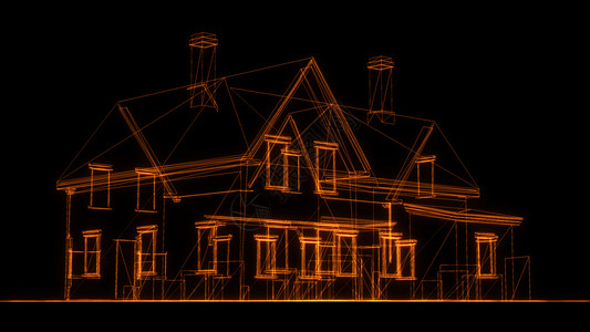 房子3d 渲染的隔离低聚图形设计全息建造绘画财产住宅线条蓝图数据草图金属图片