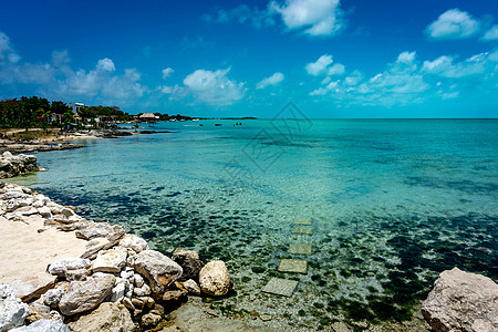 伯利兹凉亭蓝色天堂支撑环礁海洋天空浮潜蓝洞海岸图片