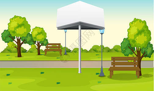 前卫两侧广告牌的模拟插图花园天空窗户建筑木板车站公园营销房子海报图片