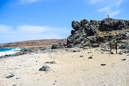 加勒比海阿鲁巴岛上的 Arikok 自然公园 岩石海岸有沙漠和海浪天气热带晴天公园石头游客峡谷海景洞穴国家背景图片