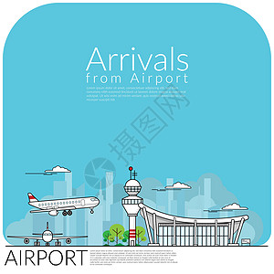 从机场航站楼到达的飞机着陆和机场停放飞机的简单矢量插图 旅行概念平面设计 EPS10 矢量图图片