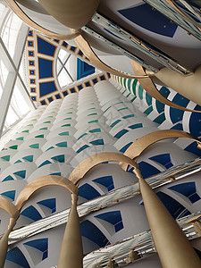 迪拜 内景 标志性的帆船酒店是世界上最独特的七星级酒店 世界第三高的豪华餐厅地标蓝色建筑学星星白色大堂财富奢华图片