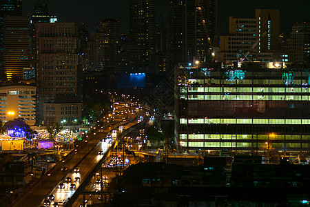 泰国曼谷市的夜间和交通建筑市中心场景酒店蓝色旅行天空商业旅游景观图片