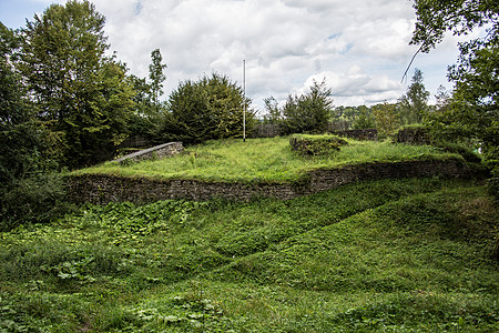 莱恩施塔特附近盖沃尔城堡基金会草地环形壁天空树木棕色石工林地绿色废墟图片
