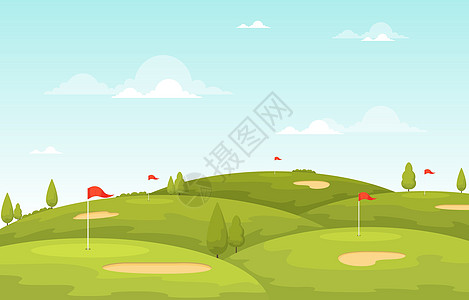 高尔夫球场旗绿草树户外运动景观风景旗帜插图草地土地爬坡农村公园游戏天空图片
