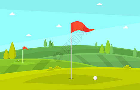 高尔夫球场旗绿草树户外运动景观假期爬坡球座插图场景地面农村公园土地丘陵图片