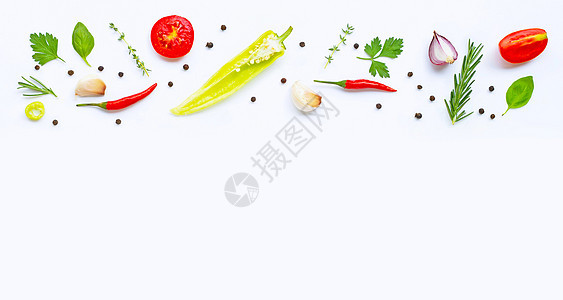 各种新鲜蔬菜和白种草药 健康饮食小吃午餐胡椒厨房百里香食物美食迷迭香香料饮食图片