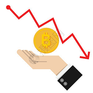 向量 金融下降概念与红色图表背景上的金色比特币阶梯 在白色背景上隔离 贸易融资概念 汇率波动图片