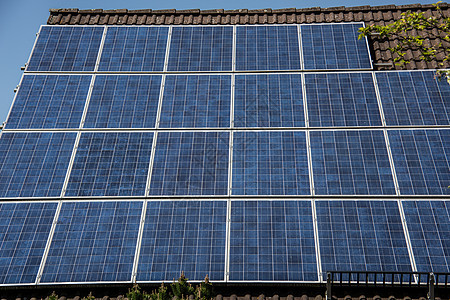 屋顶光伏太阳能电池房顶电气蓝色能量能源面板电子产品单晶太阳活力背景图片