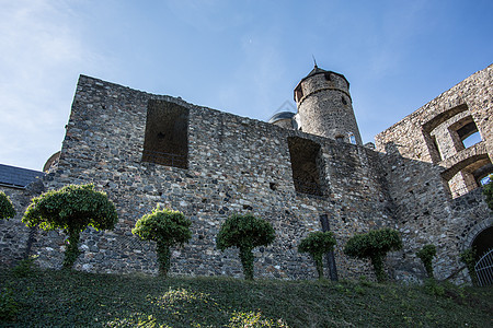 德国最好的保存城堡绿色石头废墟天空堡垒历史灰色格劳爬坡拱道图片