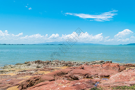 海滩和海洋景观 珊瑚礁岩石海滩地平线支撑美丽阳光海岸架子海景热带牡蛎石头图片