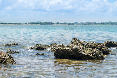 海滩和海洋景观 珊瑚礁岩石海滩晴天蓝色海岸线波浪珊瑚沿海热带旅行石灰石旅游图片