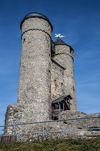 德国最好的保存城堡爬坡石工夹石防御塔拱道中产阶级格劳蓝色灰色石头图片