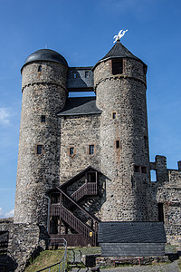 德国最好的保存城堡废墟夹石拱道爬坡石头格劳灰色防御塔王朝天空图片