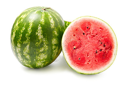 新鲜有机绿色西瓜和半片配红质的西瓜切片种子饮食甜点营养浆果水果农业宏观茶点小吃图片