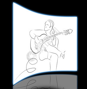 正在玩退出游戏反射音乐家艺术男性乐器插图手绘玩家吉他声学图片