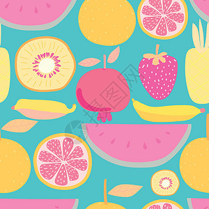与水果背景的无缝模式 礼品包装设计的矢量插图西瓜木瓜草图卡通片墙纸橙子食物菠萝石榴涂鸦图片