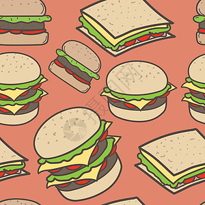 手绘快餐和汉堡图案背景 矢量插图午餐汽水食物涂鸦绘画草图餐厅垃圾早餐咖啡店图片