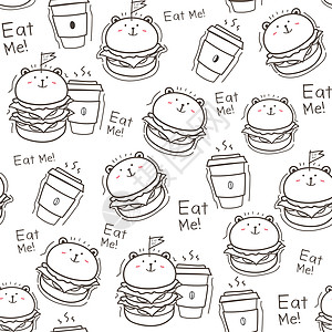 无缝模式汉堡背景 矢量插图卡通片绘画纺织品汉堡织物午餐包子菜单芝士涂鸦图片