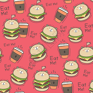 无缝模式汉堡背景 矢量插图织物面包垃圾午餐餐厅食物墙纸涂鸦绘画卡通片图片