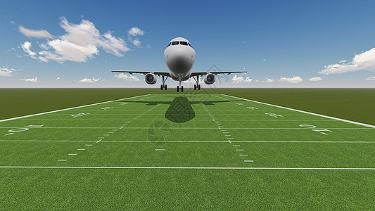 白色客机在3D软件制成的磨布场降落的白色客机图片