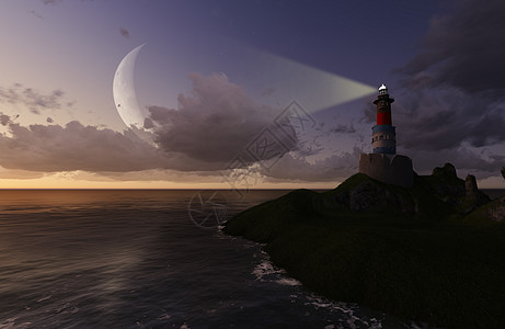 灯塔日落月亮浪漫危险海岸房子蓝色日出岩石图片