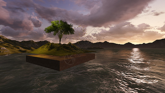 浮岛苍蝇绿色土地环境天空草地岩石孤岛生态天堂图片