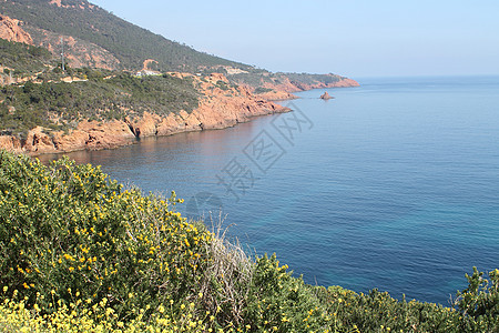 法兰西里维埃拉的埃斯特雷尔海岸岩石海滩红色风景旅游地块悬崖图片