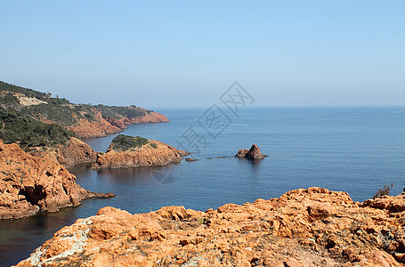 法兰西里维埃拉的埃斯特雷尔海岸旅游风景悬崖岩石红色地块海滩图片