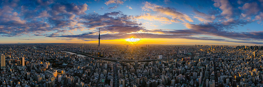 东京市风景与东京天空树在日本东京市可见图片