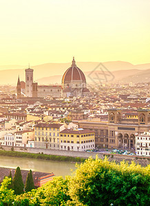 意大利佛罗伦萨空中观察圆顶地标旅行游客历史性日出天际景观建筑日落图片