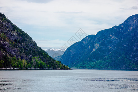 挪威Sognefjord的高悬崖和斜坡图片