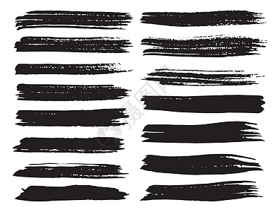 一组画笔描边黑色墨水 grunge 画笔描边 矢量图绘画粉笔中风横幅边界艺术框架写意白色创造力图片