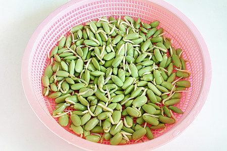 特写了篮子里新鲜的Nitta豆芽蔬菜健康树豆种子食物图片