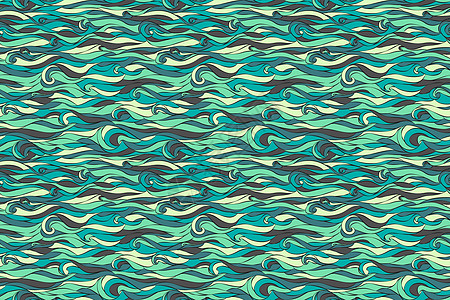 海浪模式 抽象矢量海水无缝纹理 图解说明 仿蓝色彩色玻璃装饰品打印织物海洋波浪状海军艺术卡通片插图纺织品图片