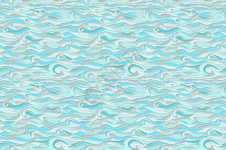 海浪模式 抽象矢量海水无缝纹理 图解说明 仿蓝色彩色玻璃织物卡通片海洋纺织品墙纸风格装饰品漩涡艺术玻璃窗图片