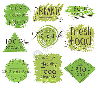 一套横幅 ECO 产品食品 矢量图食物农场标签圆圈收藏水彩坡度环保框架刷子图片
