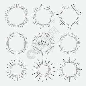 在白色射线矢量图上隔离的森伯斯特风格集框架标签阳光光束收藏太阳艺术耀斑潮人横幅图片