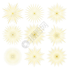 白色背景下孤立的金色森伯斯特风格集爆裂射线矢量图解光束阳光横幅潮人框架日出艺术收藏耀斑太阳图片