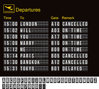 时刻表矢量机场板隔离 现实翻转记分牌机场模板 带有字母和数字的黑色 3d 机场板 深色背景上的模拟机场板字体 目的地机场指示牌 ep设计图片