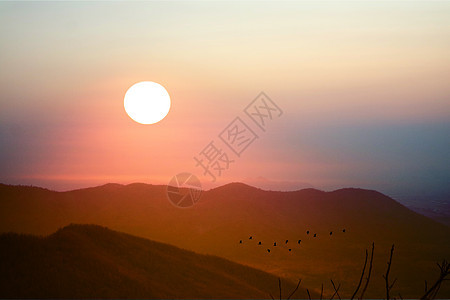 黄平俊山顶的美丽日落 和圆月光草地太阳土地公园环境天气天空旅游金子戏剧性图片