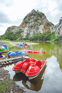 泰国拉恰布里省目的地旅游天空考努地方环境差布脚踏船旅行岩石图片