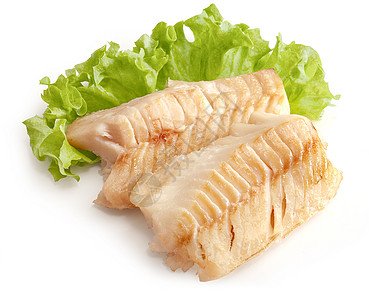 带生菜的烤鳕鱼肠海鲜鱼片饮食食物盘子腰部健康绿色图片